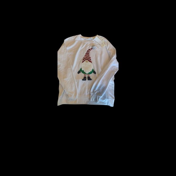 Workshop Women' Christmas White Long Sleeve Tee Sequin Santa Gnome Sz M NWOT - Picture 3 of 3
